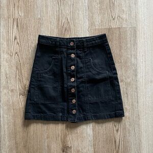 Stradivarius Black Denim Mini Skirt with Buttons